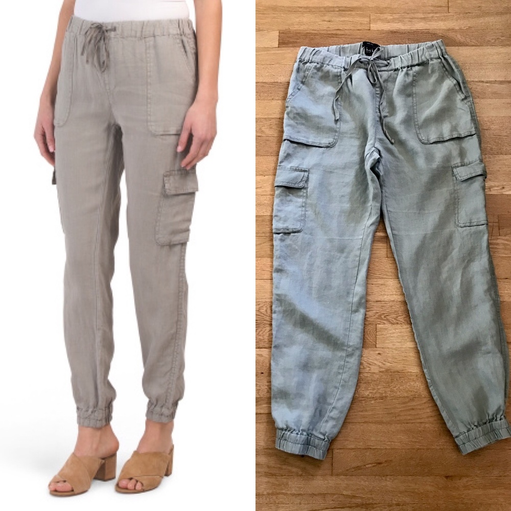 Nicole Miller Linen Jogger Cargo Pant Army Green
